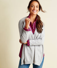 Vineyard Vines Light Gray Heather Wool-Blend Side-Slit Deep V-Neck Pullover