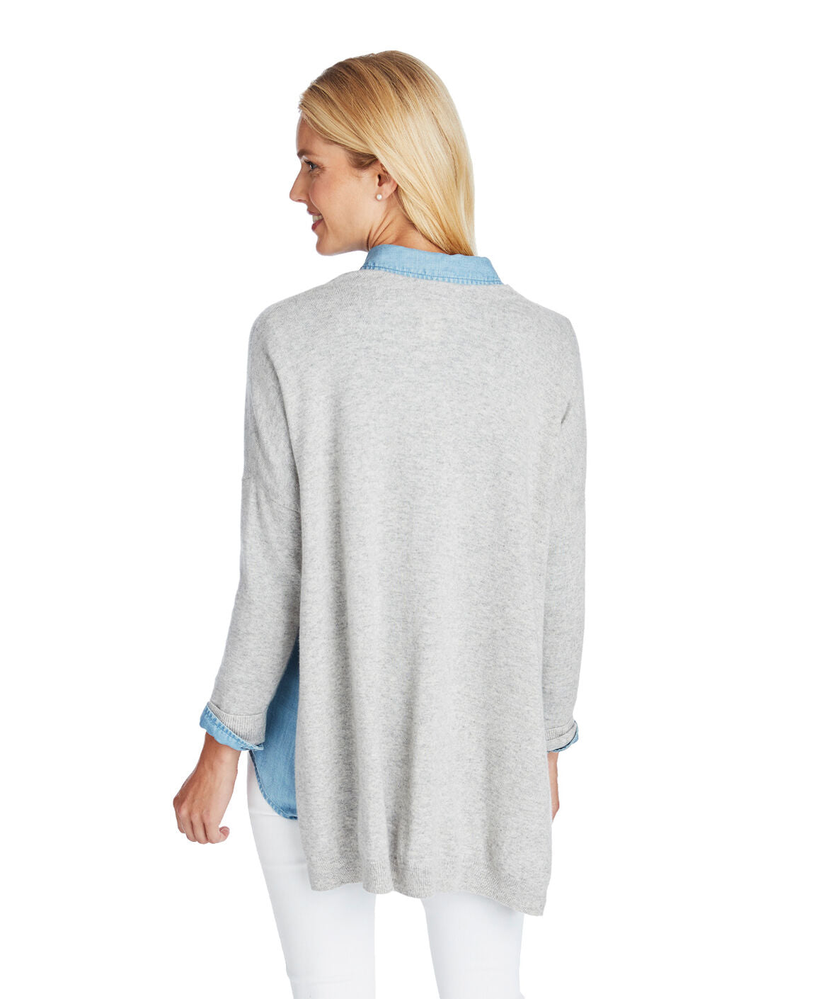 Vineyard Vines Light Gray Heather Wool-Blend Side-Slit Deep V-Neck Pullover