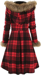 Camisa Red Plaid Faux-Fur Coat