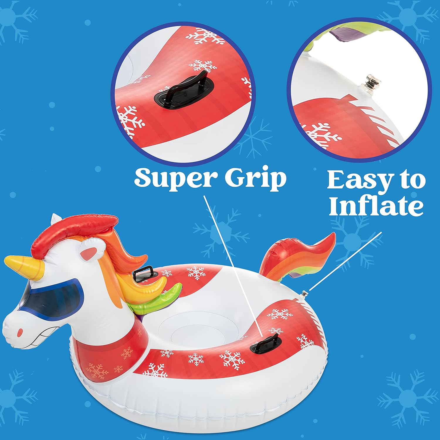 Inflatable Unicorn Snow Tube 47-Inch Heavy-Duty