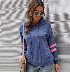 Inspired Hearts Blue/Pink Stripe Cut Edge Sleeve Hooded Sweatshirt