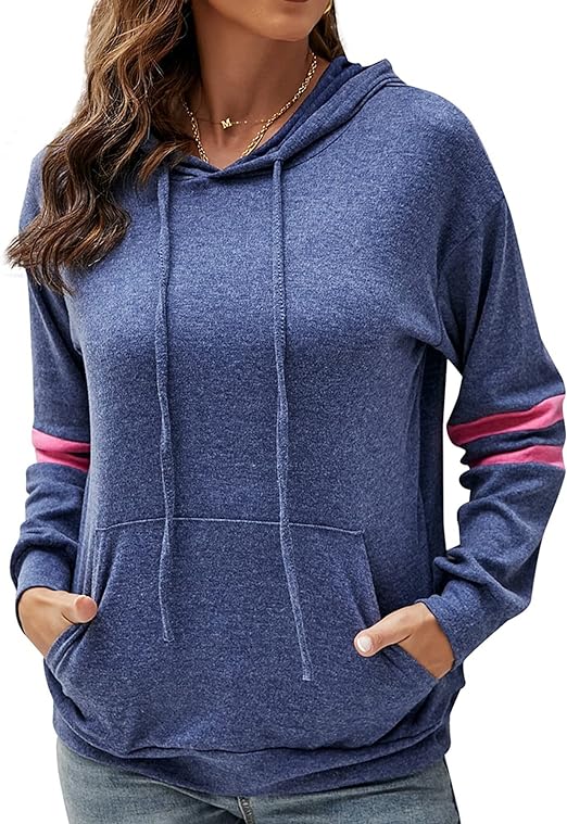 Inspired Hearts Blue/Pink Stripe Cut Edge Sleeve Hooded Sweatshirt