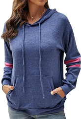 Inspired Hearts Blue/Pink Stripe Cut Edge Sleeve Hooded Sweatshirt