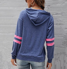 Inspired Hearts Blue/Pink Stripe Cut Edge Sleeve Hooded Sweatshirt