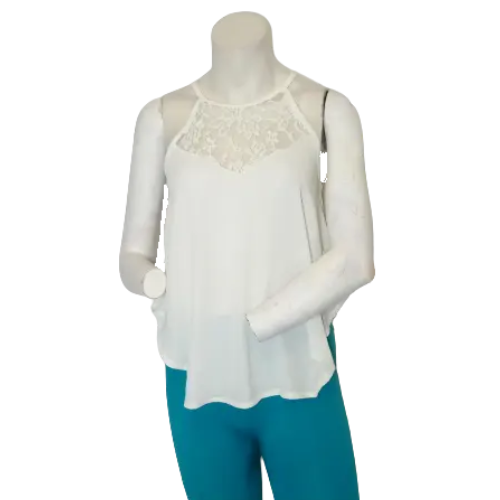 Zenana Outfitters Women’s White Top with Lace, Size Small