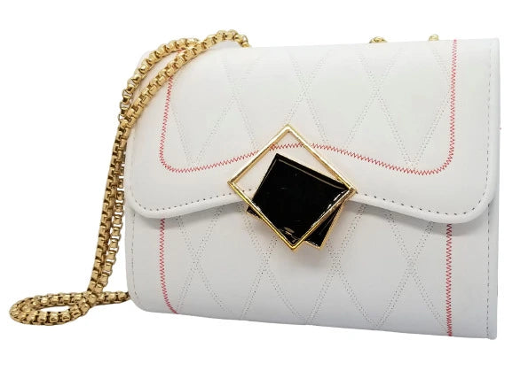 Angedanlia White Square Push-Lock Quilted Convertible Crossbody Shoulder Bag