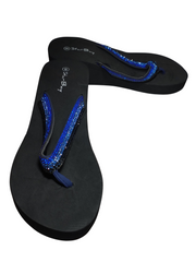 Star Bay Black & Blue Jeweled Platform Flip Flop Sandals