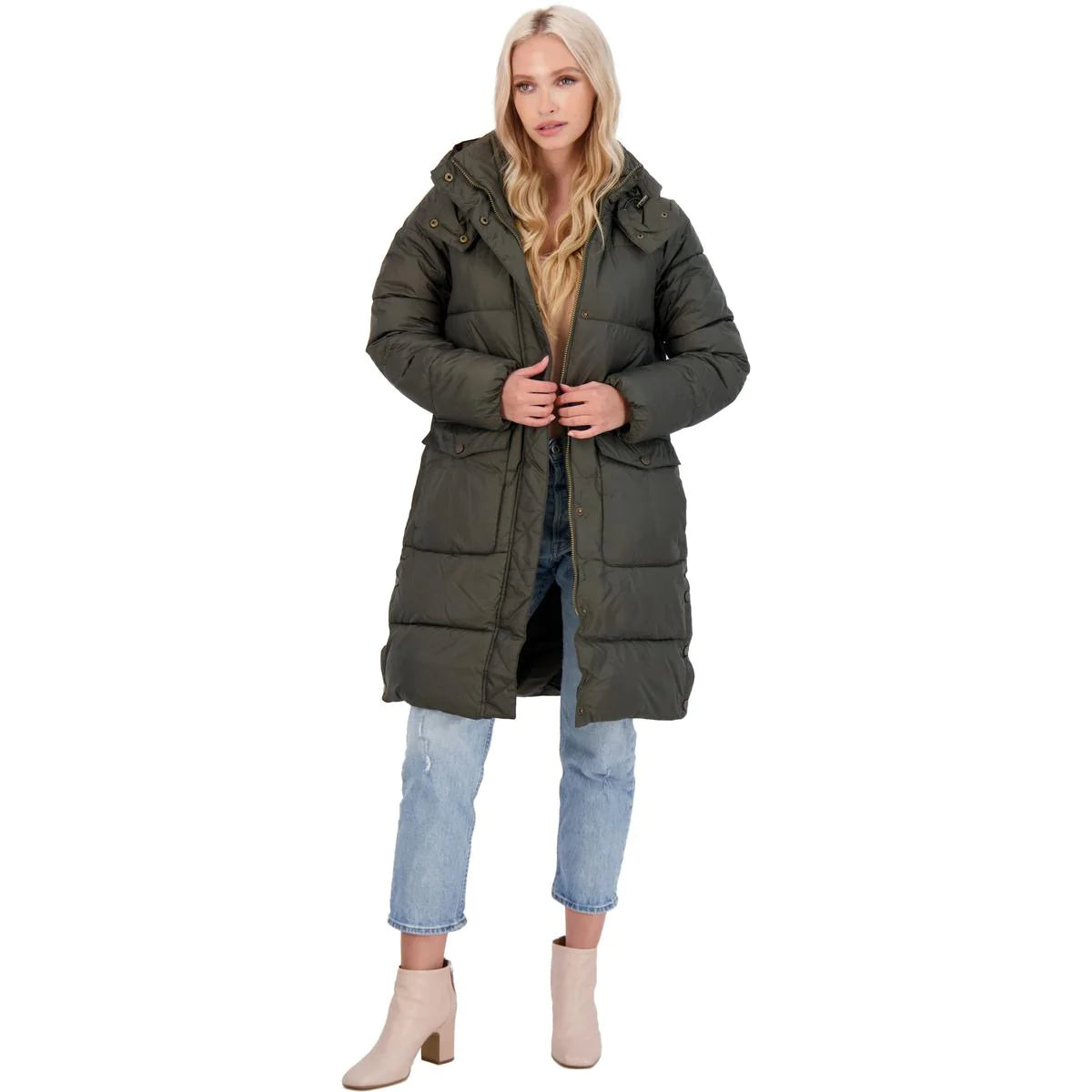 Lucky Brand Army Sherpa-Lined Hooded Puffer Coat