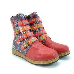 Diva General Red Floral Strap Boot