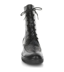 FLY London Black & Gray Snake-Embossed Lira Suede Lace-Up Boots