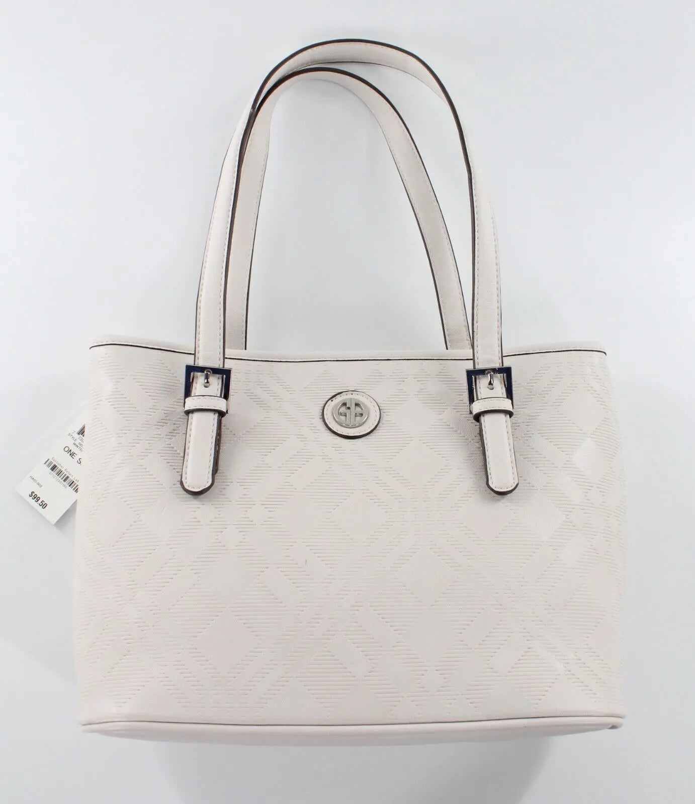 Giani Bernini Plaid Embossed Tote in Winter White with Silver Hardware