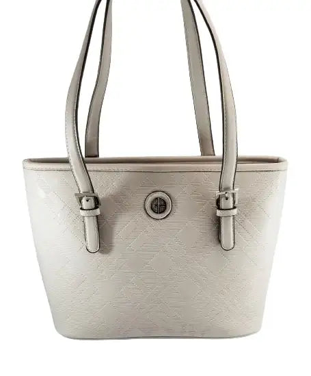 Giani Bernini Plaid Embossed Tote in Winter White with Silver Hardware