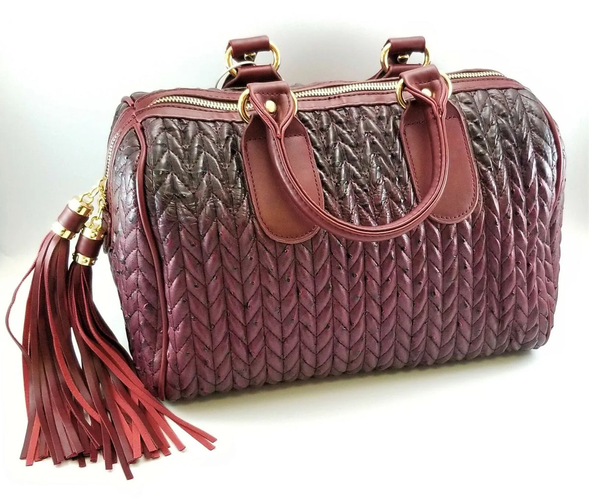 Handbag Republic Ombre Maroon Chevron Pattern Dragon Skin Duffle Satchel