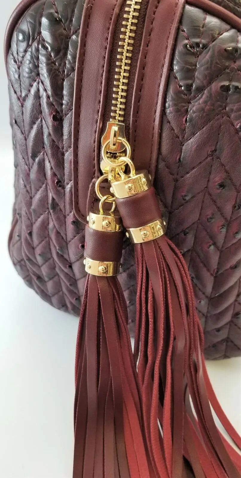 Handbag Republic Ombre Maroon Chevron Pattern Dragon Skin Duffle Satchel