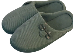 Harbour Green Slippers with Floral Print Bow & Button