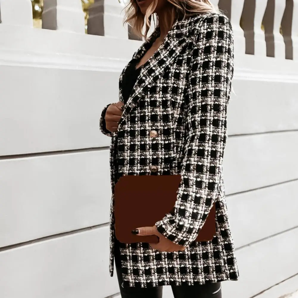 Coeur de Vague Black & White Plaid Longline Blazer