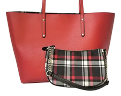 INC International Concepts Zoiey 2-for-1 Tote in Plaid & Red