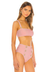 JONATHAN SIMKHAI Piped Luxe Strap Bikini Top in Cherry Blossom - Top Only