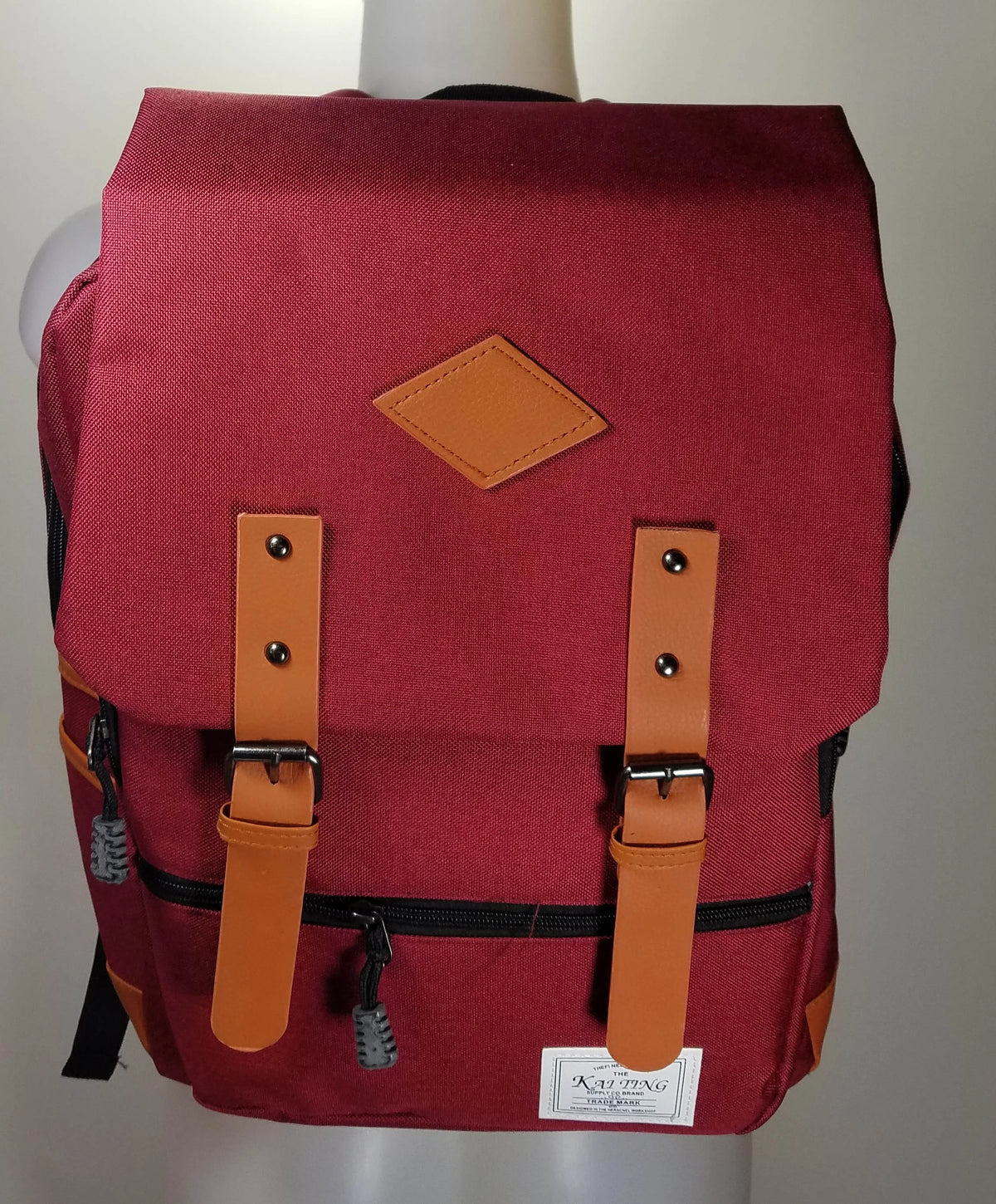 Kai Ting - Red Vintage Laptop Backpack for College with USB Charging Port