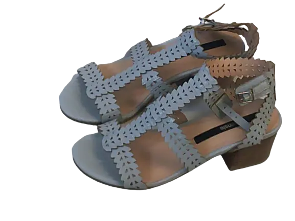 Kensie Light Blue Triangle Pattern Wedge Heel Sandals with Buckle