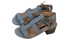 Kensie Light Blue Triangle Pattern Wedge Heel Sandals with Buckle