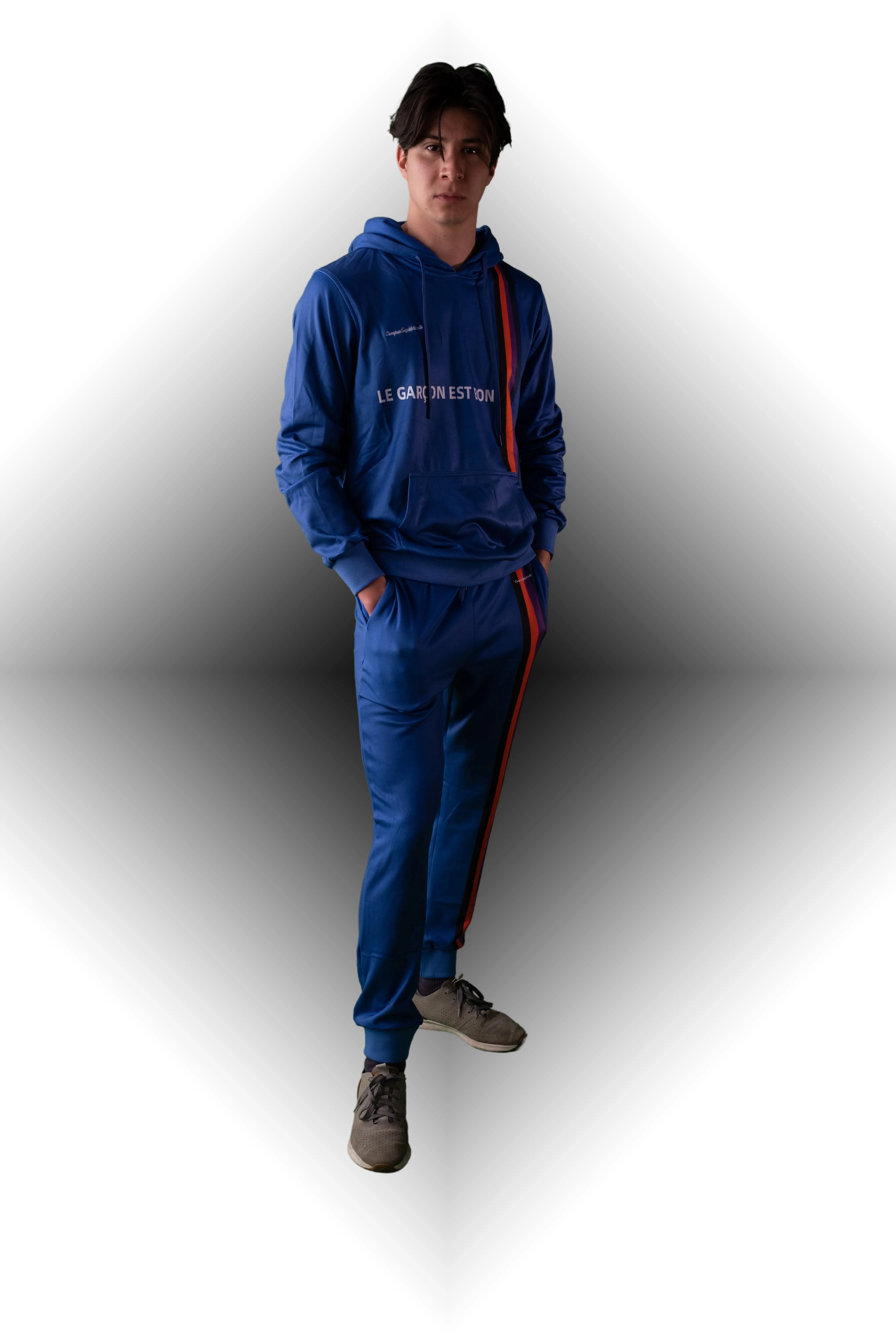 blue hoodie on men​