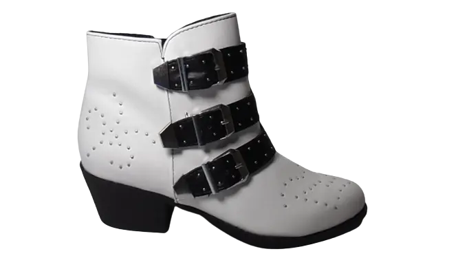 Mari-A Stellar Bootie Ankle Boot with Triple Buckle White & Black