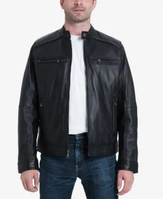 Michael Kors Men's Perforated Leather Moto Jacket Black