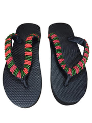 Beaded Unisex Flip Flop Green Orange Clear Size 10