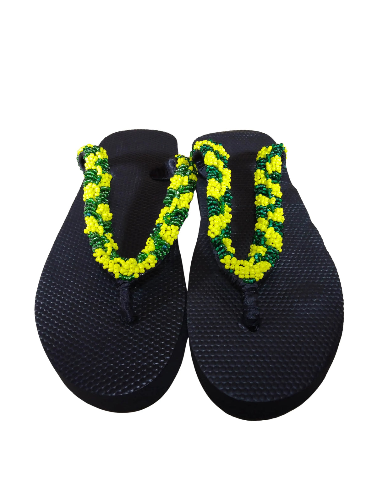 Beaded Unisex Flip Flop Yellow Green Size 11