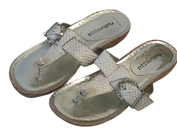 Naturezza Silver & White Snakeskin Pattern Sandals with Decorative Buckle