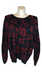 Salon Studio Black/Red Roses Pattern Sweater