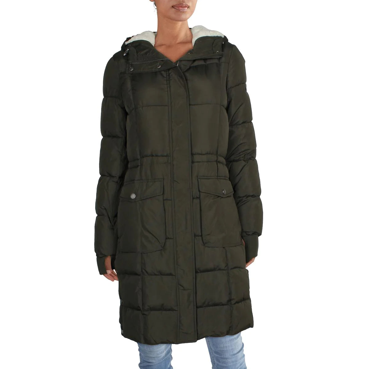 Lucky Brand Army Sherpa-Lined Hooded Puffer Coat