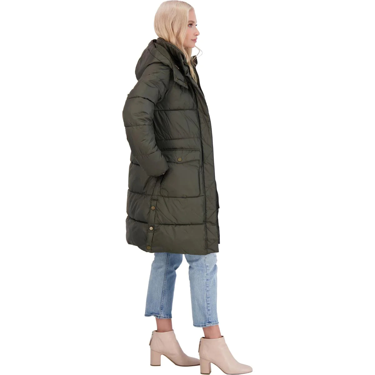 Lucky Brand Army Sherpa-Lined Hooded Puffer Coat