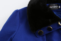 Camisa Navy Faux Fur-Trim Trench Coat