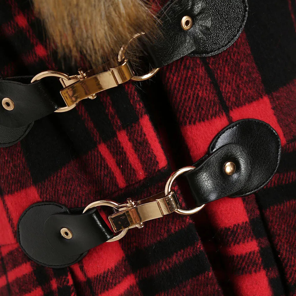 Camisa Red Plaid Faux-Fur Coat