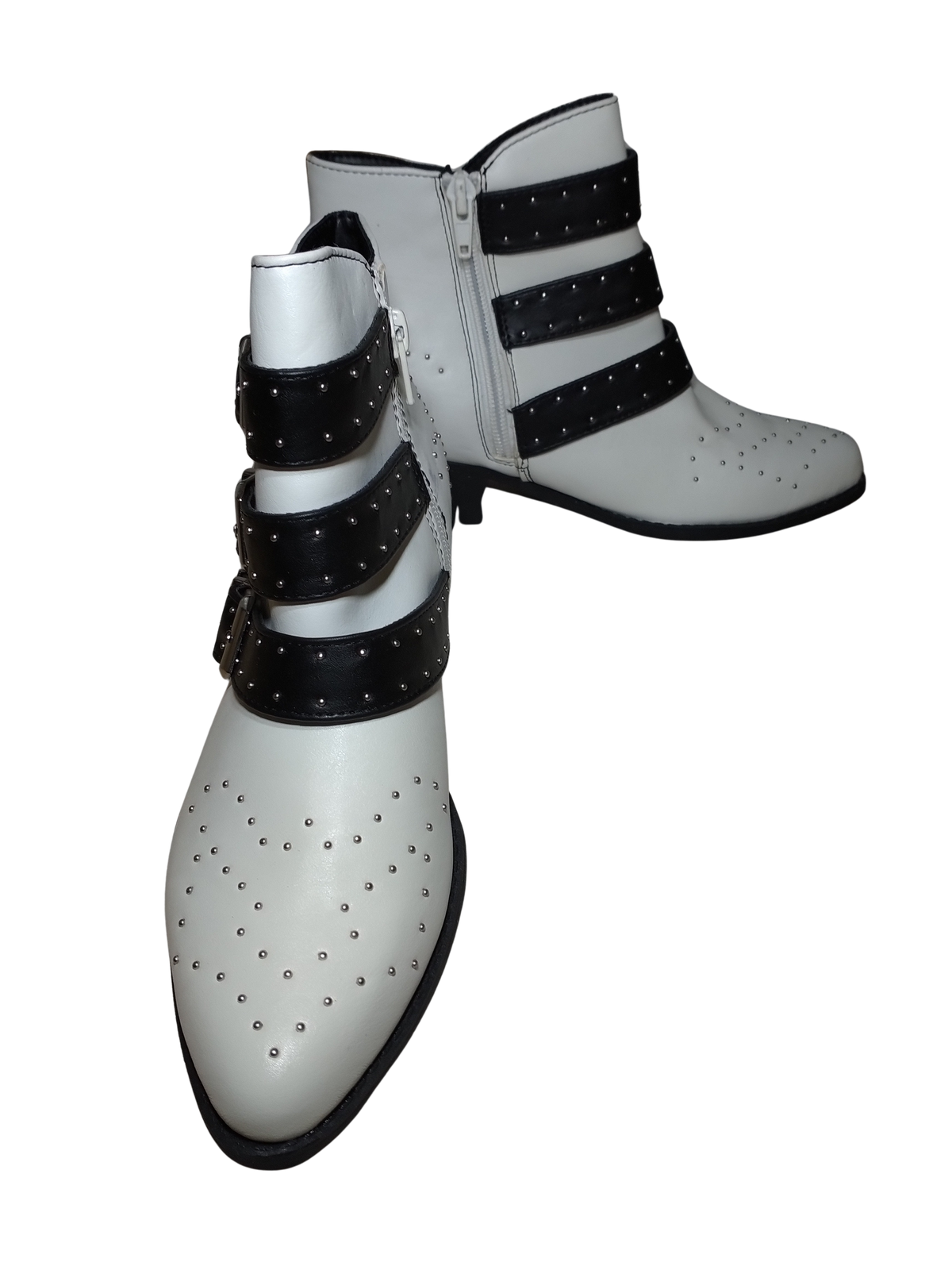 Mari-A Stellar Bootie Ankle Boot with Triple Buckle White & Black