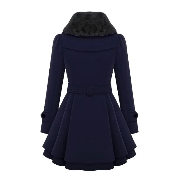 Camisa Navy Faux Fur-Trim Trench Coat