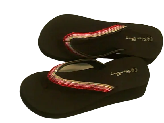 Star Bay Black & Red Jeweled Platform Flip Flop Sandals