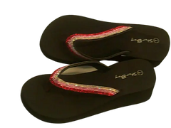 Star Bay Black & Red Jeweled Platform Flip Flop Sandals