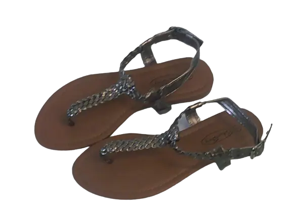 Star Bay Silver & Light Brown Braided Sandals with Buckle