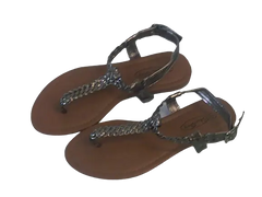 Star Bay Silver & Light Brown Braided Sandals with Buckle