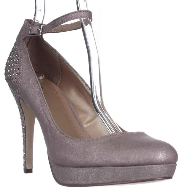 Style & Co. Lylla Ankle Strap Platform Pumps in Lead Pewter with Crystal Heel Detail