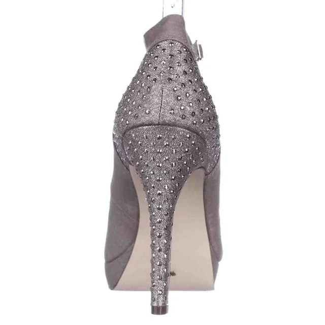 Style & Co. Lylla Ankle Strap Platform Pumps in Lead Pewter with Crystal Heel Detail