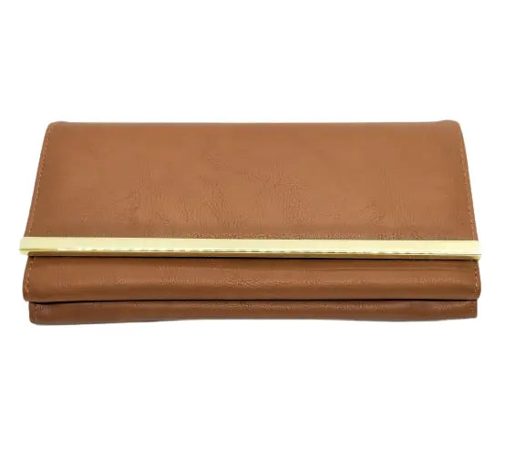 Style & Co Brown Leather Clutch Wallet with Gold Hardware