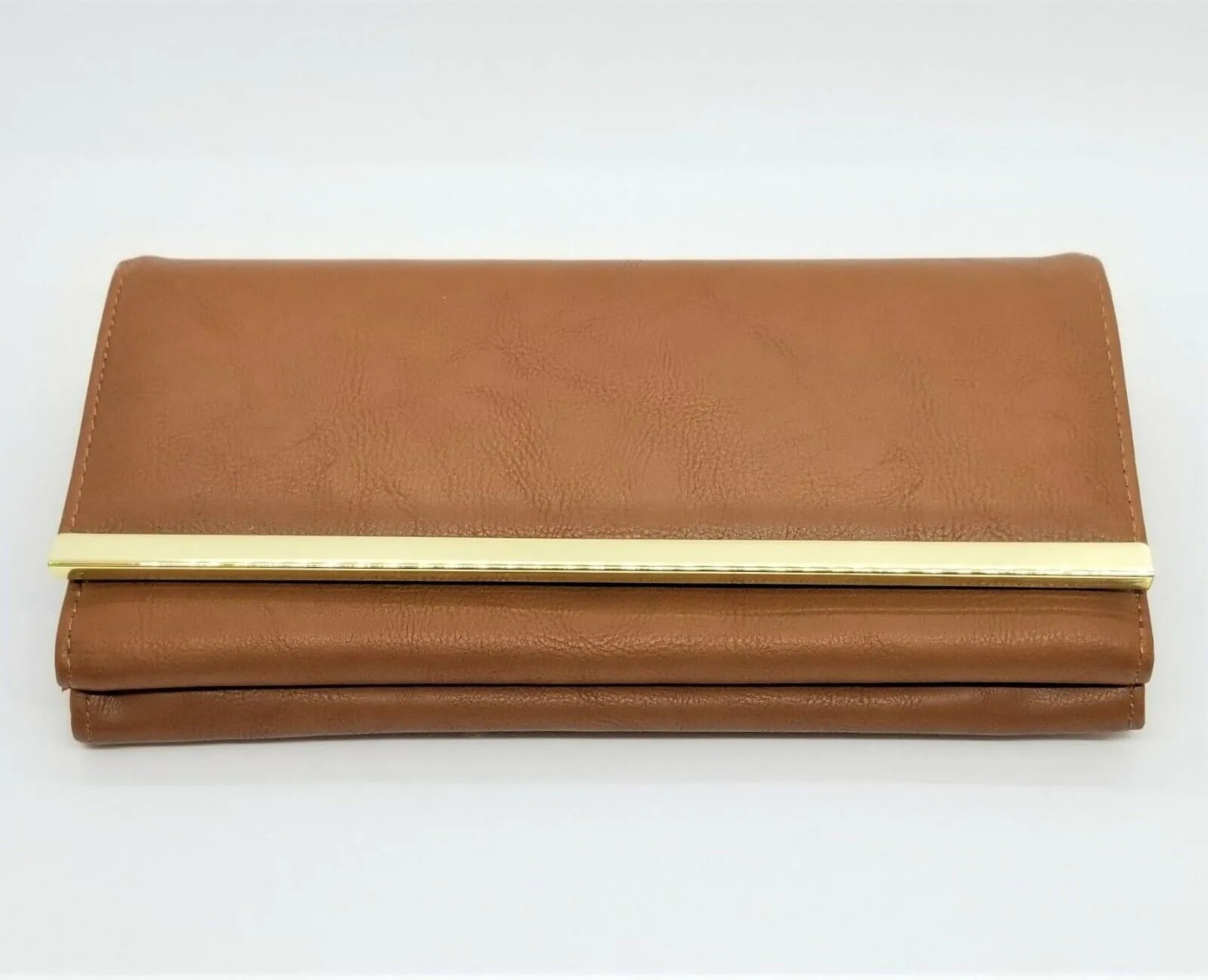 Style & Co Brown Leather Clutch Wallet with Gold Hardware