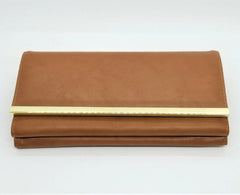 Style & Co Brown Leather Clutch Wallet with Gold Hardware