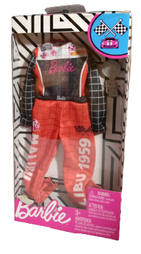 Barbie Race Car Coveralls With Trophy - Black & Red