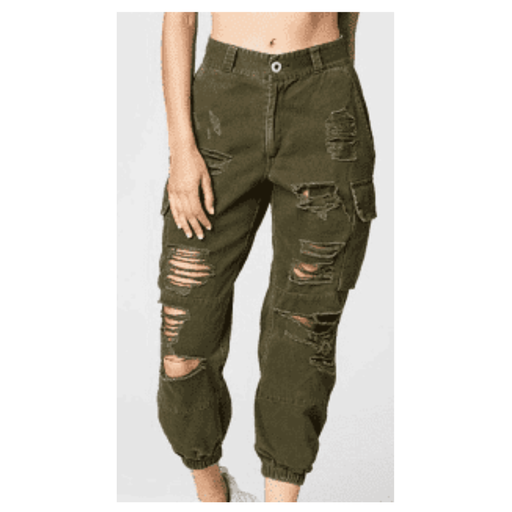 Carmar Olive Ripped Denim Pants