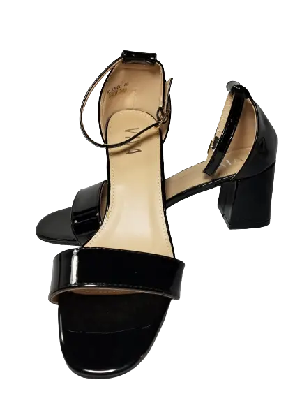 Viva Black & Cream Patent Wedge Heels with Buckle